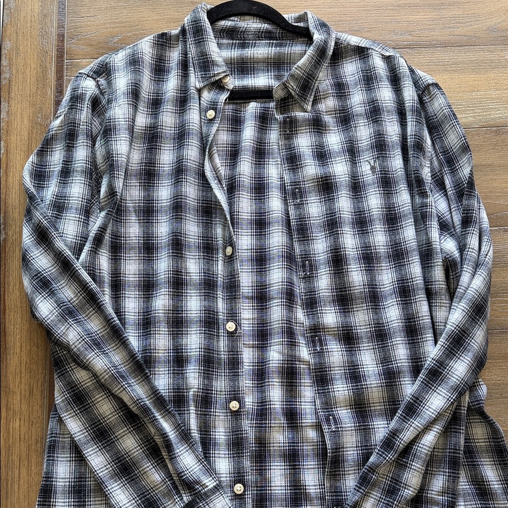 AllSaints Black and White Plaid Button-Down Shirt